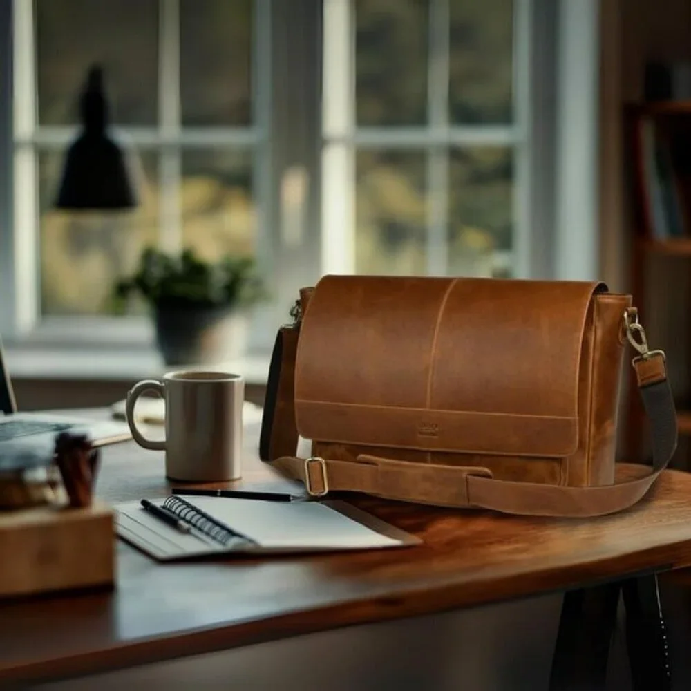 ⚡Leather Village Men & Women Red Vintage Leather Messenger Handmade Bag